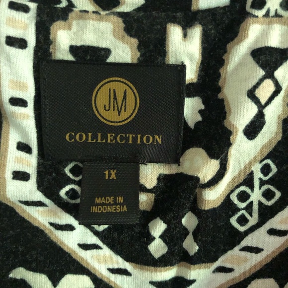 JM Collection Plus Size Black, White, and Tan Cold Shoulder Short Sleeve Top - Picture 5 of 7